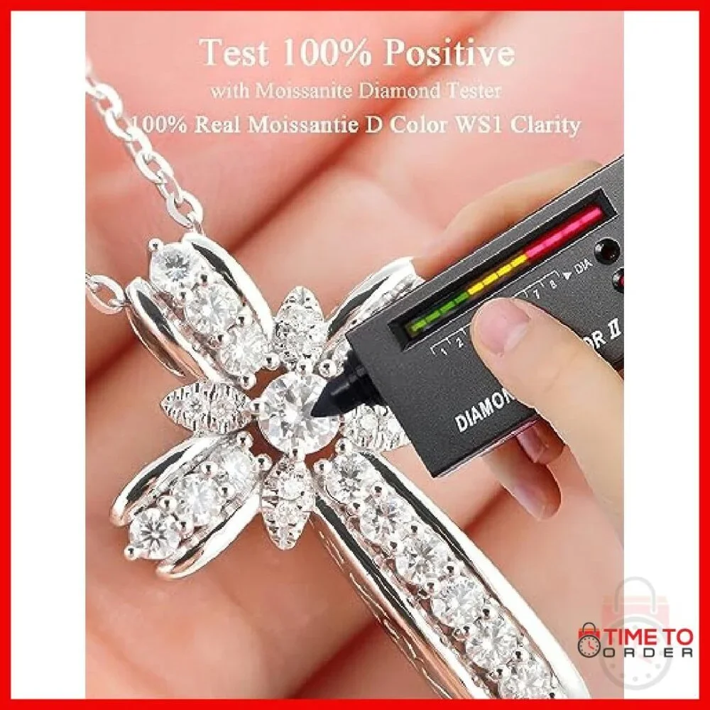 D Color Moissanite Cross Pendant Necklace 20in Sterling Silver 18k Gold